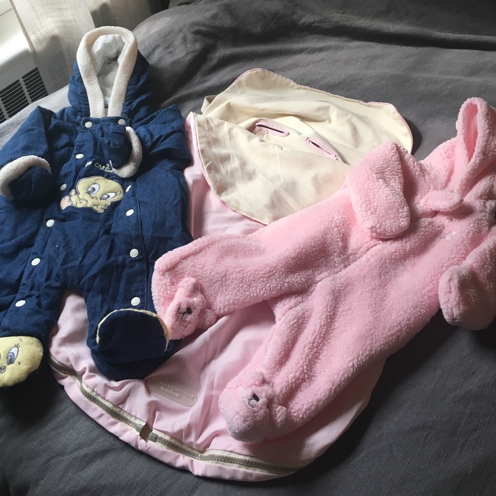2 Baby Girl snow suits and pink Bundle me